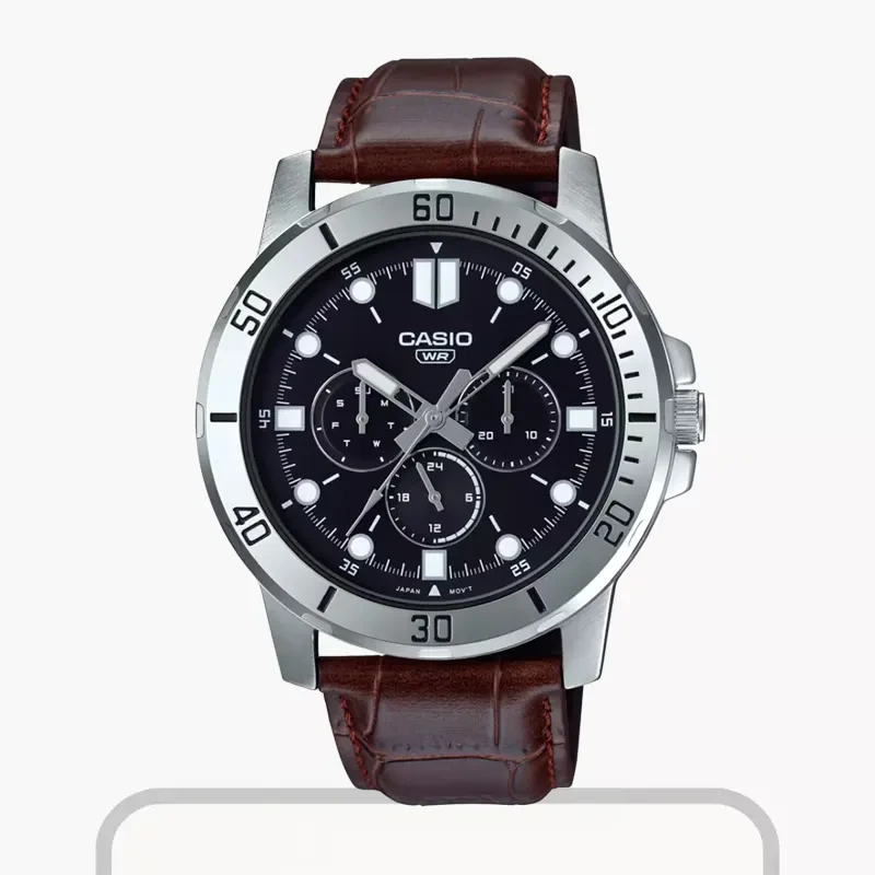 Casio Chronograph Black Dial Leather Men’s Watch- MTP-VD300L-1E